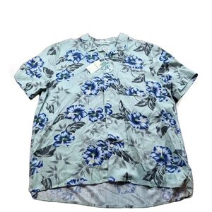 Lucky Brand Shirt Men XL Blue Floral Maui Tencel Club Collar Classic Fit